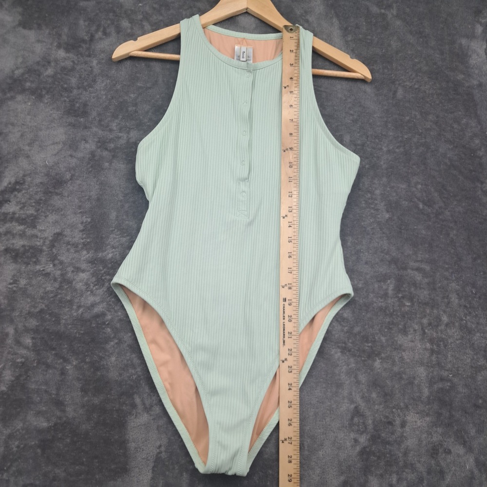 Madewell Second Wave Henley One-Piece Swimsuit in Mint Green Ribbed Large Beach - Picture 9 of 9